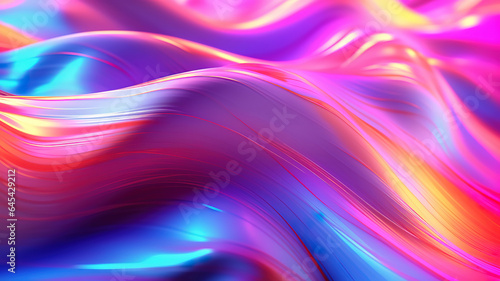 Abstract 3d render of light emitter glass with iridescent holographic neon. Generative ai