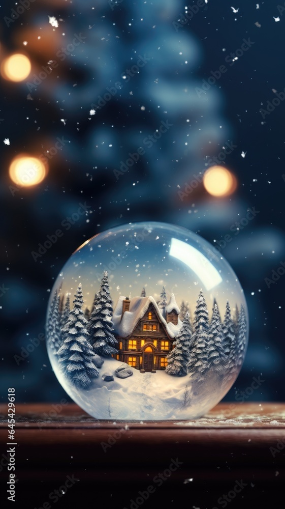 Fototapeta premium A snow globe with a miniature house inside