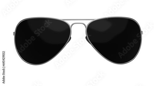 Black aviator sunglasses in silver frame isolated on white and transparent background. Glasses concept. 3D render