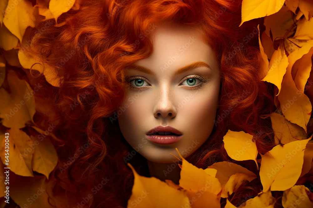 Expressive make up beauty portrait generative IA technology autumn woman model Expressive make up beauty portrait generative IA technology autumn woman model