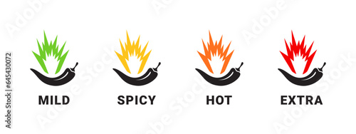 Spicy meter icons. Hot natural chili pepper symbols. Spicy and hot. Vector illustration