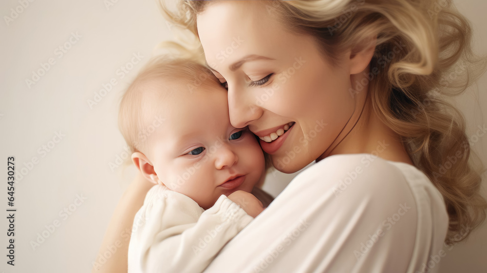Created with Generate Ai Technology , Portrait pretty woman holding a newborn baby , Loving mom carying of her newborn baby in her arms Created with Generate Ai Technology , Portrait pretty woman holding a newborn baby , Loving mom carying of her newborn baby in her arms