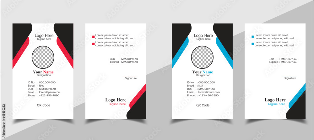 Stylish & modern ID Card Template with an author photo place | Office Id Card Layout | Employee Id Card for Your Business or Company | Membership Card | Library Card | Blue and Red color