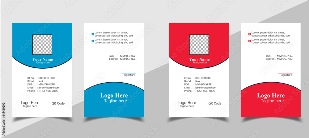 Stylish ID Card Template with an author photo place | Office Id Card Layout | Employee Id Card for Your Business or Company | Membership Card | Library Card | Blue and Red color Stylish ID Card Template with an author photo place | Office Id Card Layout | Employee Id Card for Your Business or Company | Membership Card | Library Card | Blue and Red color