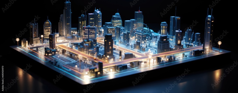 A model city illuminated at night