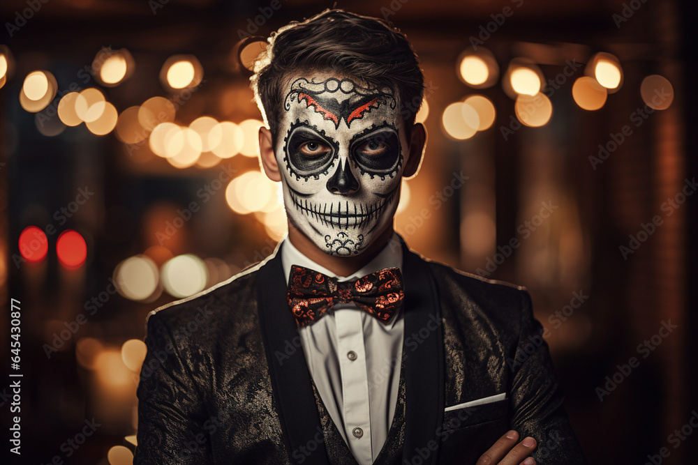 Creative generative ai collage photo of muertos day festival people celebrate theme masquerade Creative generative ai collage photo of muertos day festival people celebrate theme masquerade