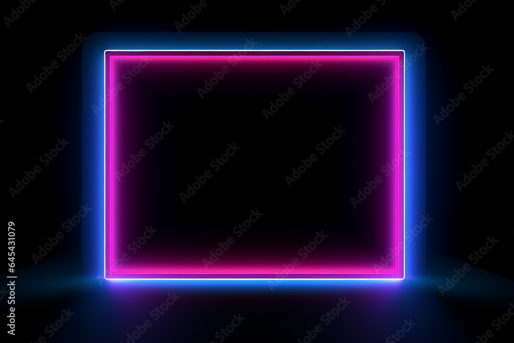 Generative ai collage image picture of neon rectangle box with neon lights for advertising Generative ai collage image picture of neon rectangle box with neon lights for advertising