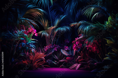 Fototapeta Naklejka Na Ścianę i Meble -  Generative ai collage image picture of mystical magic exotic forest with shiny neon illumination