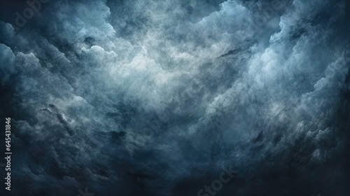 Black gloomy sky, grunge texture, dark blue gray clouds background. Generative AI