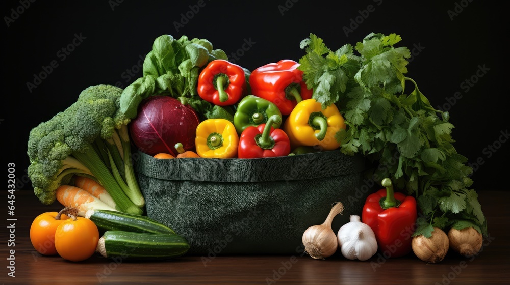 Paper bag filled with vegetables and fruits on a white background Paper bag filled with vegetables and fruits on a white background