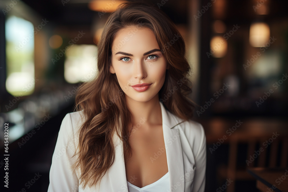 Generative AI portrait of gorgeous office worker young female woman business meeting Generative AI portrait of gorgeous office worker young female woman business meeting