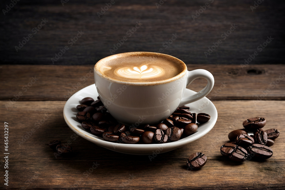 cup of coffee with beans cup of coffee with beans
