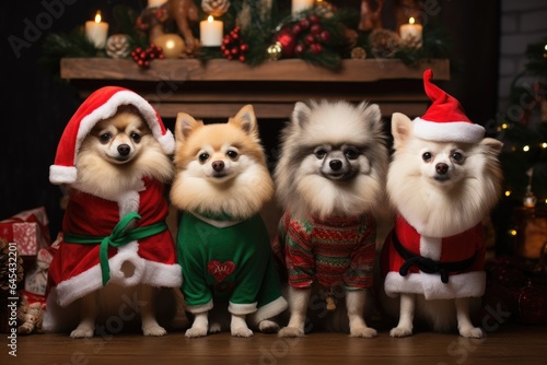 Cute dogs in festive Christmas costumes