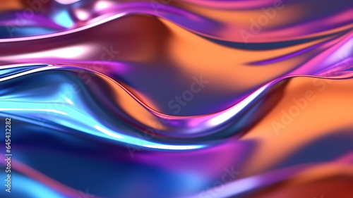 Abstract dark background with blue and pink neon glow. Neon light lines, waves. Generative AI