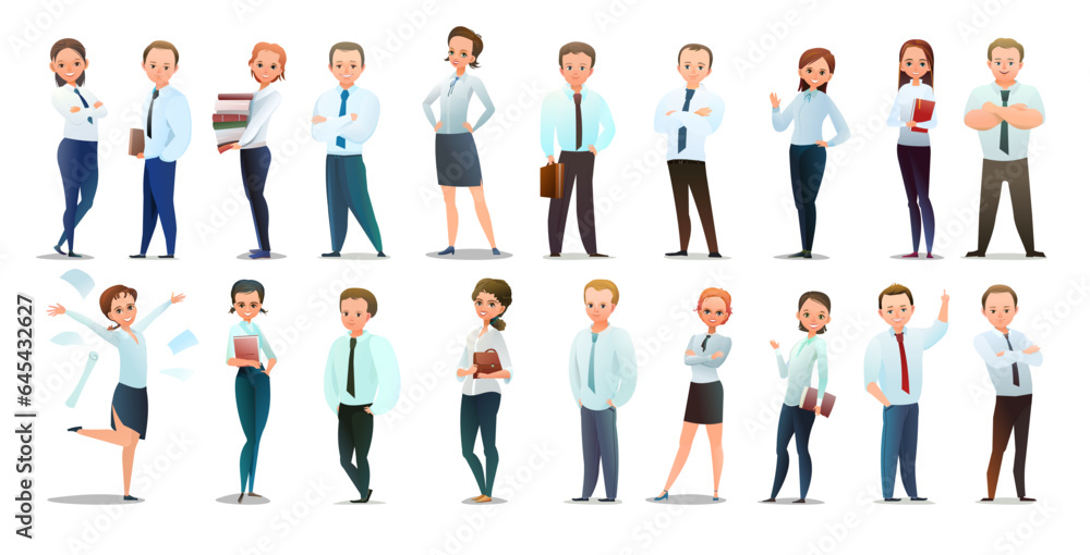Student set. Young people are learning. Different tempers. Funny cartoon style. object isolated on white background. Vector