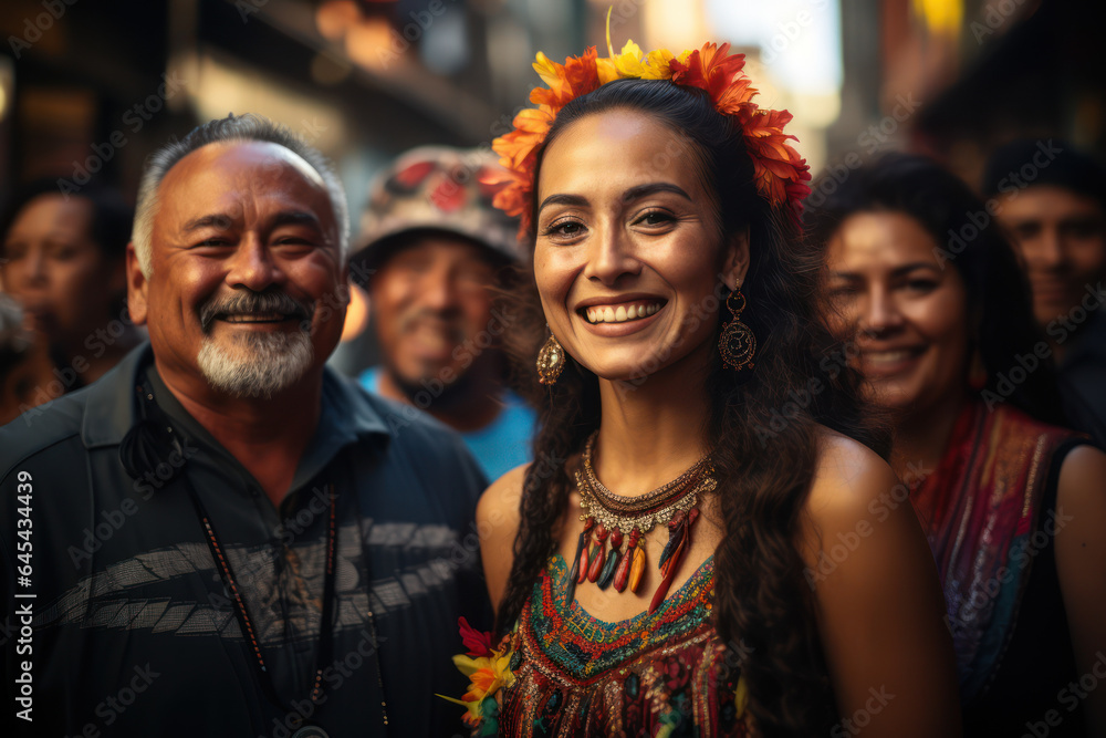 Cultural Fusion. People from diverse backgrounds mingling in a street festival embody the fusion of influences in My Latin America. Generative Ai. Cultural Fusion. People from diverse backgrounds mingling in a street festival embody the fusion of influences in My Latin America. Generative Ai.
