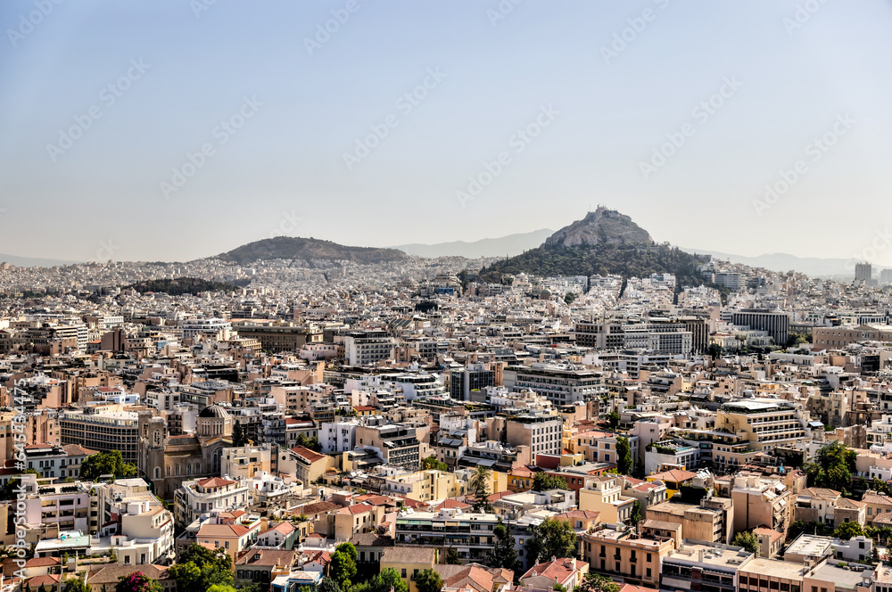 Aerial views of the city of Athens as seen from the Acropolis