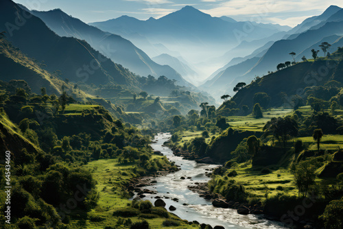 Lush Landscapes. Rolling hills and tropical rainforests showcase the natural beauty of My Latin America. Generative Ai.