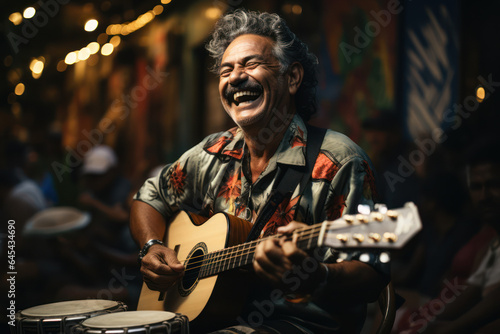 Rhythms of Life. Musicians playing lively tunes on the streets encapsulate the spirit of My Latin America. Generative Ai.