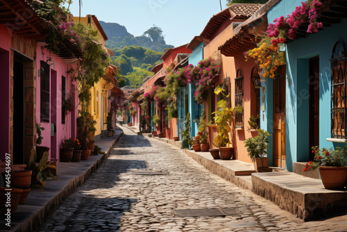 Colonial Charm. Picturesque cobblestone streets and colorful buildings define the character of My Latin America. Generative Ai.