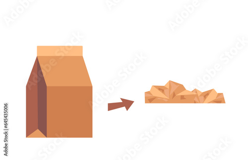 Paper bags. New and wrinkled. Package. Paper trash. Garbage recycle concept. Vector illustration.