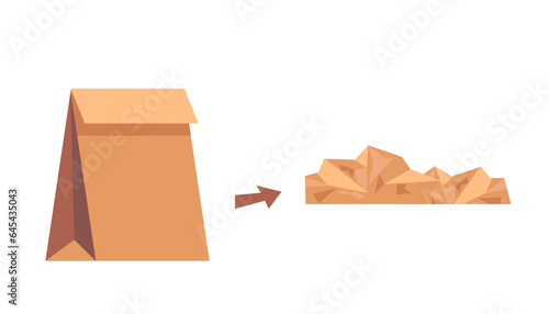 Paper bags. New and wrinkled. Package. Paper trash. Garbage recycle concept. Vector illustration.