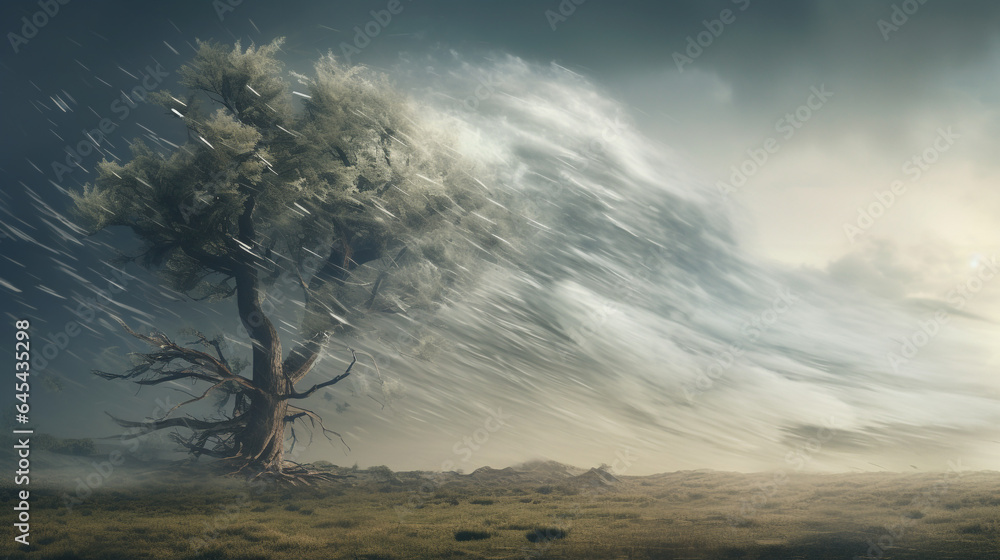 trees blown by strong winds approaching  tornado, generative ai