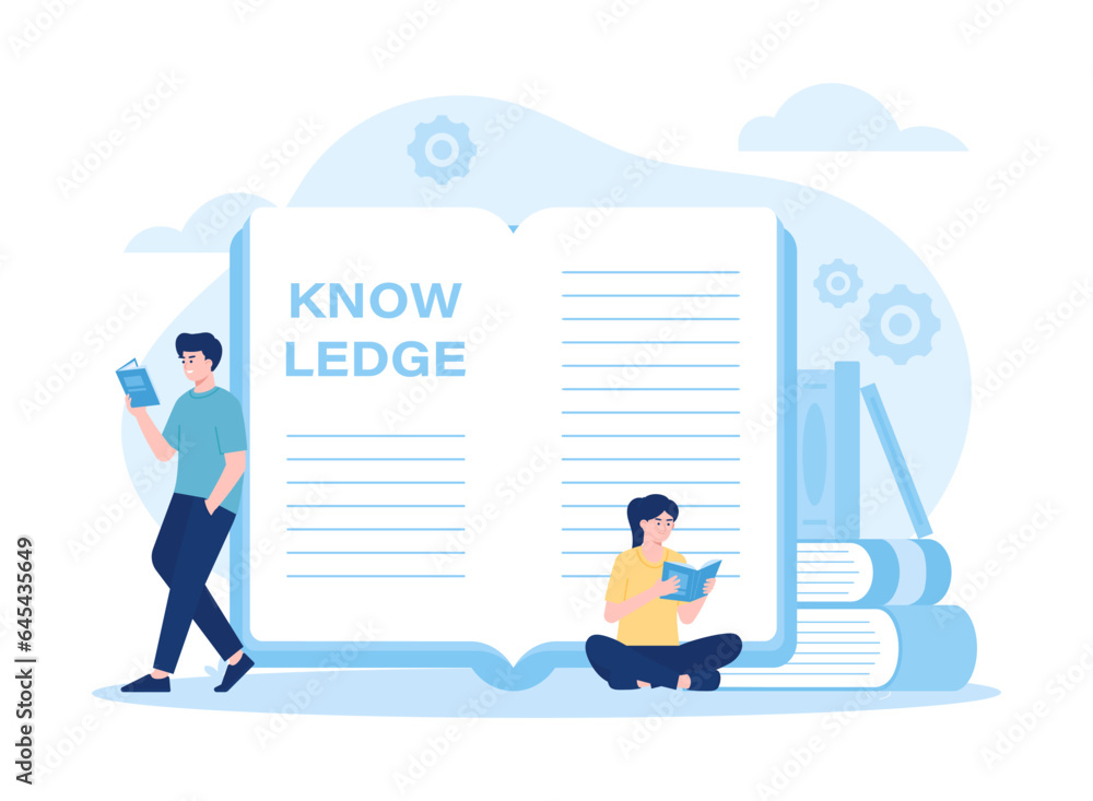Students reading a book concept flat illustration Students reading a book concept flat illustration