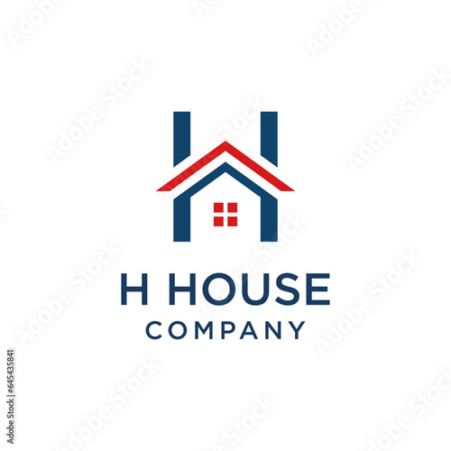 HOUSE H letter H roof shape logo in red and dark blue