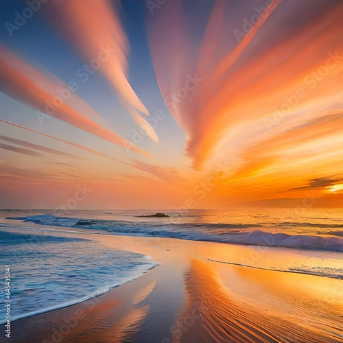 sunset on the beach with beautiful sky view 