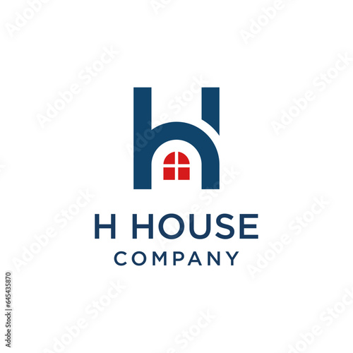 HOUSE H letter H roof shape logo in red and dark blue