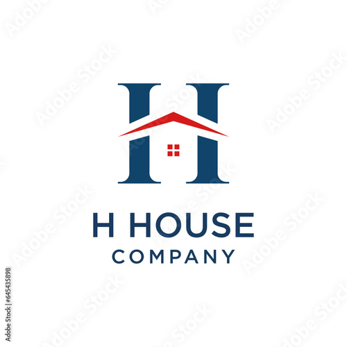 HOUSE H letter H roof shape logo in red and dark blue