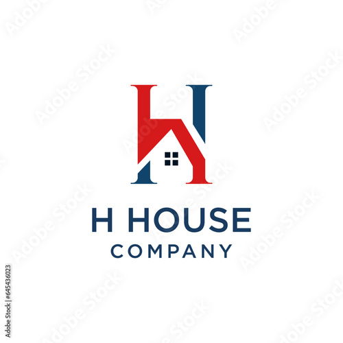 HOUSE H letter H roof shape logo in red and dark blue