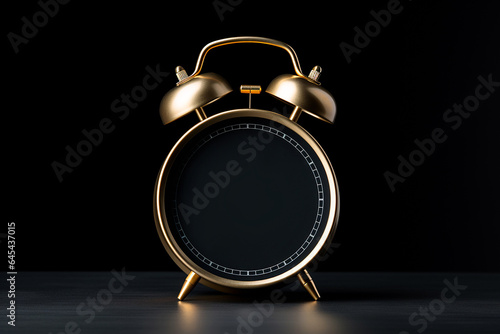 Retro alarm clock with empty clock face on black background. Black friday sale mockup. Limited time offer, sales, promotion, countdown, Christmas shopping season, copy space for text