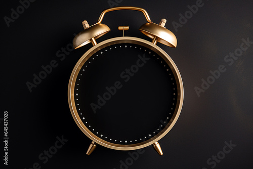 Retro alarm clock with empty clock face on black background. Black friday sale mockup. Limited time offer, sales, promotion, countdown, Christmas shopping season, copy space for text