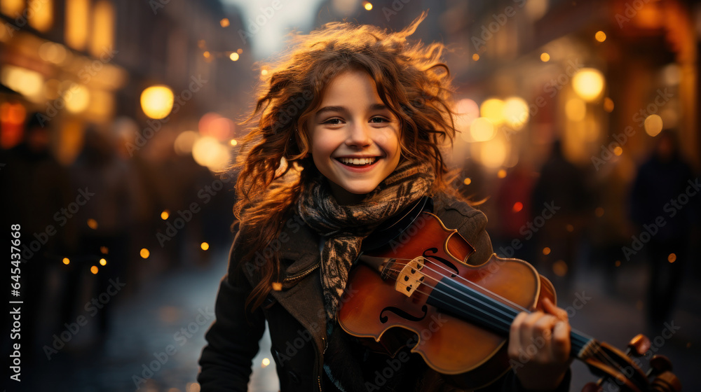 Girl violinist as a street musician