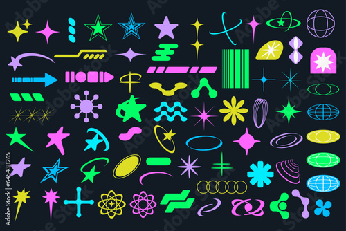 Set of abstract y2k geometric elements, shapes.  Retro design elements.