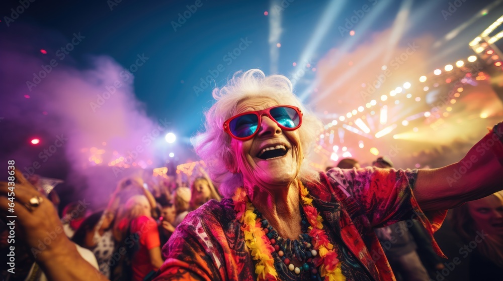 Beautiful senior woman having fun at music festival Beautiful senior woman having fun at music festival