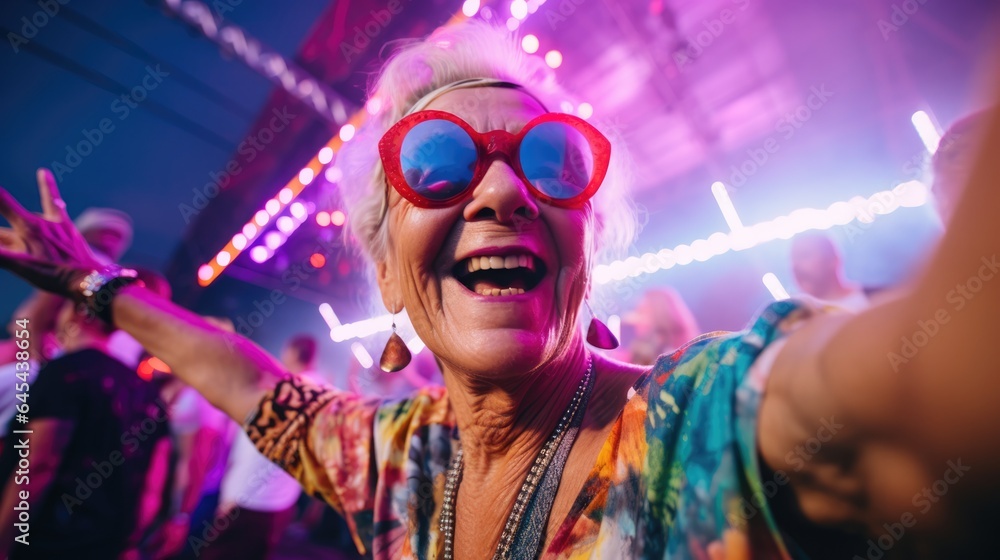 Beautiful senior woman having fun at music festival Beautiful senior woman having fun at music festival