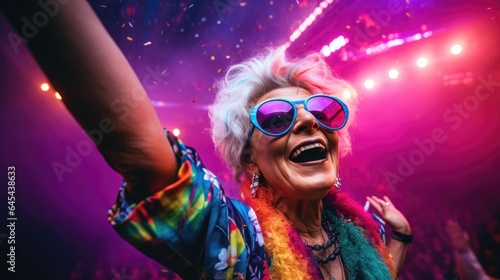 Beautiful senior woman having fun at music festival