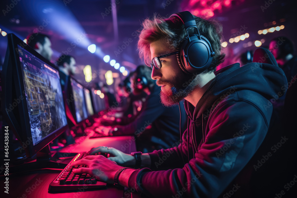 Gamers participating in an esports tournament from the comfort of their own homes. Generative Ai. Gamers participating in an esports tournament from the comfort of their own homes. Generative Ai.