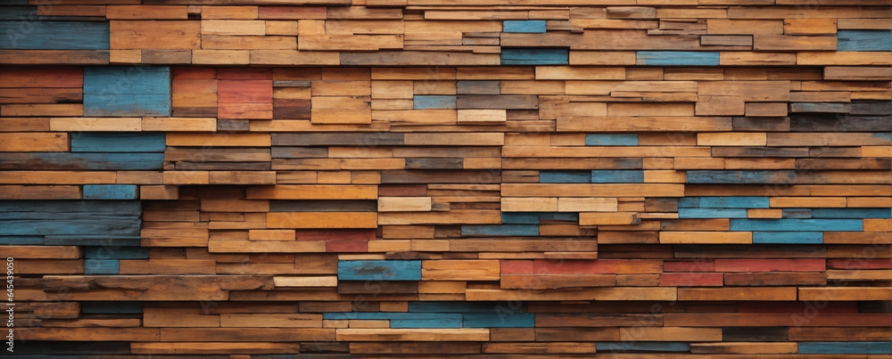 Abstract Aged Wood Architecture Texture: Colorful Block Stacks on the Wall, Ideal Background for Art and Design Projects. Abstract Aged Wood Architecture Texture: Colorful Block Stacks on the Wall, Ideal Background for Art and Design Projects.