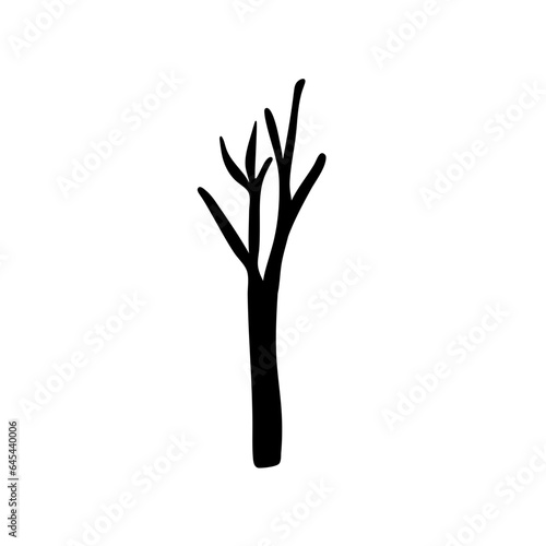 tree silhouette with no living leaves. Dead wood. Hand drawn damaged environment. 