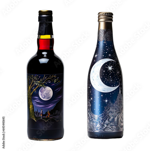 Champagne Midnight Serenade   Sparkling Moonlight Bottle isolated on transparent background.