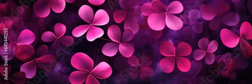 Bright pink pattern of four leaf clovers banner AI generated © Natalia