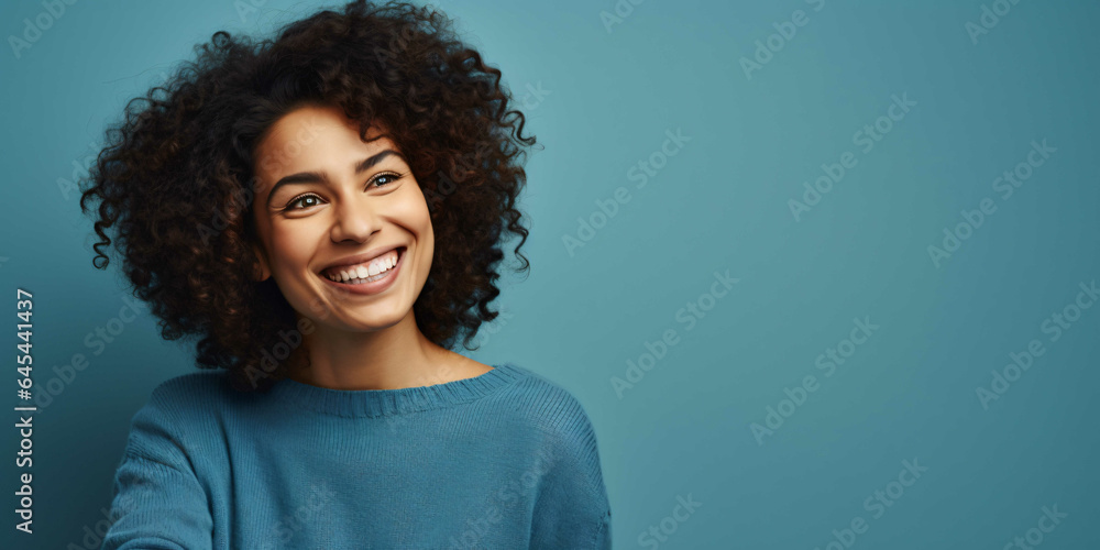 Fototapeta premium a beautiful woman with a smile on a background, fashion, well-being