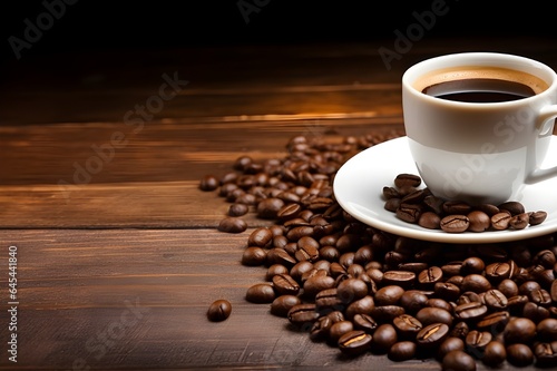 Coffee and beans on the wooden table