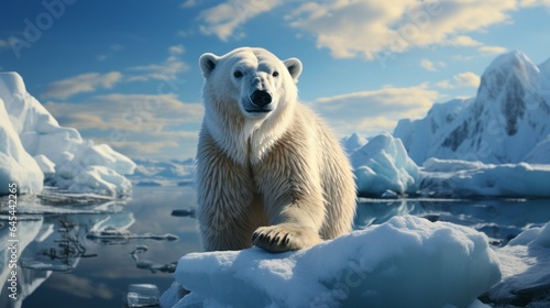 Fotografia, Obraz polar bear in the arctic with melting climate change