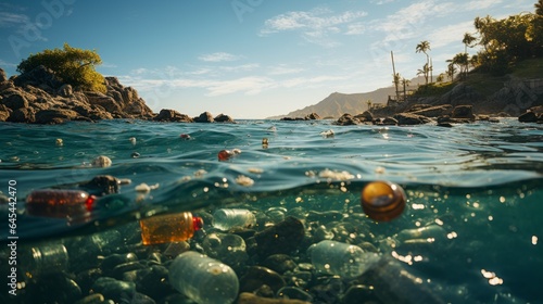 close-up of garbage, plastics and pollution in the sea photo