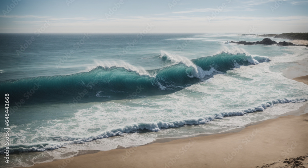 Fototapeta premium beautiful sandy beach and soft blue ocean wave